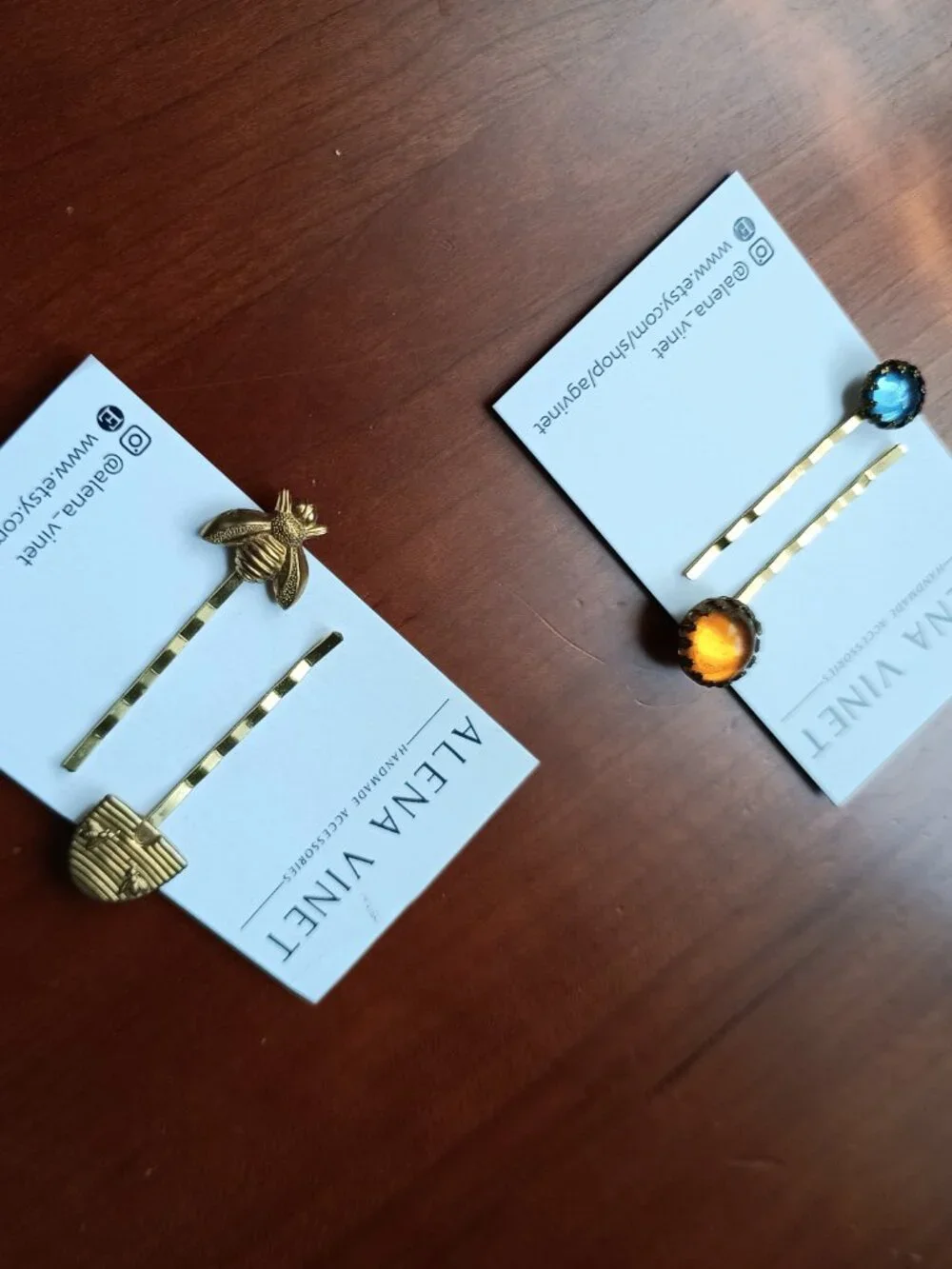 NWT Colorful Glass and Brass Bee Hair Pins by New Orleans Designer